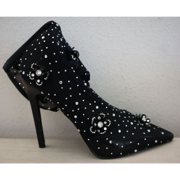 Azalea Wang Women's Sz 7 Black Marlowe Embellished Pointed Toe Bootie - Picture 7 of 13